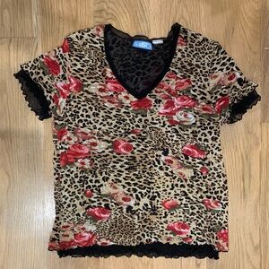 Mesh Cheetah Floral Top